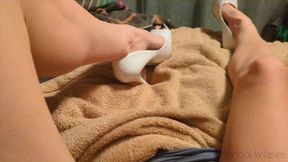 Fifi gets a new pair of shiny white platform heels for Valentine's day and lets him masturbate to them and cover them in cum