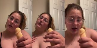 Brunette pornstar screams instructions while getting destroyed by dildo and handjob