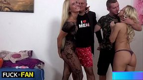 Aisha licks Nesty's pussy while the blonde slurps Chad's balls