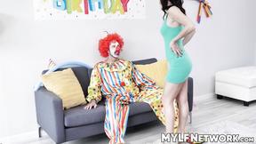 ”Horny clown Quinton James offers hard dick for a ride with girl milf Alana Cru”