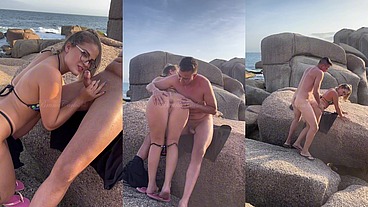 Realizei o Fetiche do Corninho de foder com um desconhecido sem camisinha na praia de nudismo e o corno ainda filmou tudo cheio de tesão