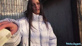 Brunette slut is ready to fuck for money in a dirty basement with a stranger