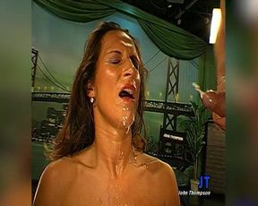 Filthy Brunette Sucks Cock and Gets Facial Cum Blast
