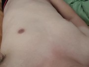 Half korean teen masturbates and cums so strong he almost facials himself