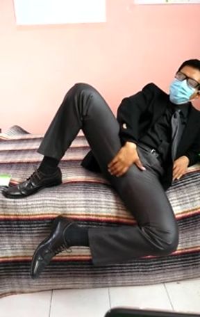 shiny satin suit bulge play 1