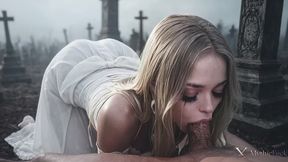 i fucked a petite blond ghost-woman at the cemetery...her makeup ran because of how hard i was fucking her with my big black cock!! [ai]
