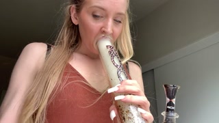 SMOKING BLONDE IN BRACES SMILING ENJOYING MY BONG HITS AT HOME SMOKER FETISH SFW | ASHLYN GODDESS
