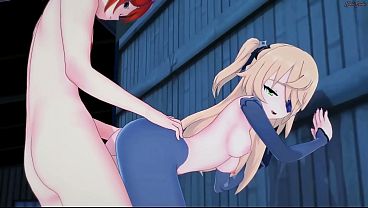 Fischl gets fucked against a wall and given a doggystyle creampie - Genshin Impact Hentai.