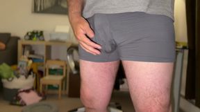 Pre-cum play with silky briefs for step-niece