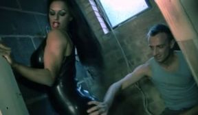 brunette with black latex minidress get fucked