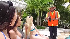 Alessia Luna, Niki Sweet And Sweet Nicky In Three Spunky Girls Pleasuring Bearded Guy By The Pool