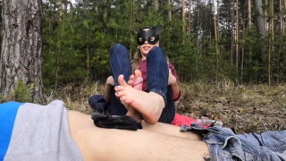 beautiful public footjob and sockjob in the Park