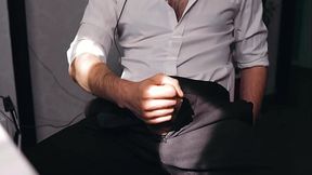 Sexy guy in a suit came after work and immediately decided to masturbate...
