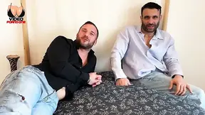 Two cocks satisfy this stunning French brunette with tattoos