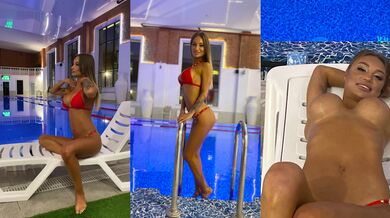 Monika Fox In Red Bikini And Show Boobs In Pool