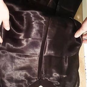 Satin nightie black cum masturbation