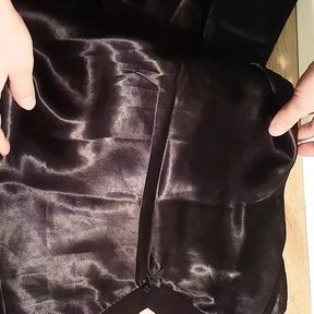 Satin nightie black cum masturbation