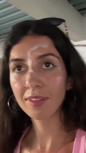 Cumwalk in Public Supermarket - Facial Fetish Outdoor Blowjob