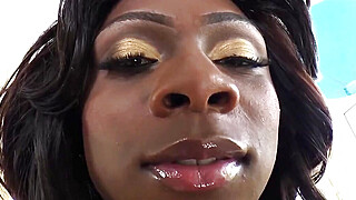 Ebony shemale makes her lover squirt hot cum