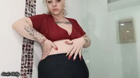 Large, swollen belly with a sunken, flabby navel. FULL CLIP - Lady Rockfeller big bbw