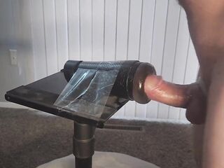 Fucking Fleshlight standing up, leaking lube!