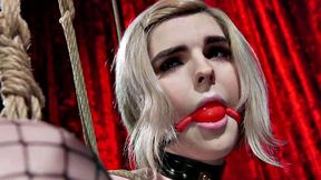 BDSM deepthroating TS anally fucked by master