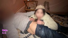 Japanese wife gets a sloppy blowjob in public