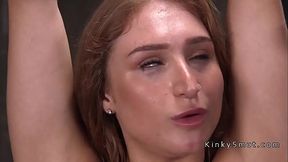 Natural busty brunette slave gets facial