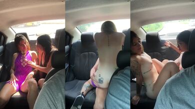 Scissoring my friend in the sex car Latina lesbian trio backseat