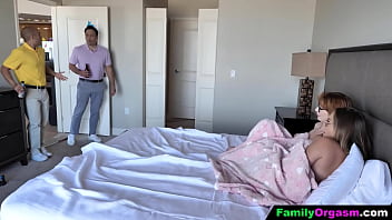 FamilyOrgasm - Men of the House Play with Their Daughters after Catching Them at Bed