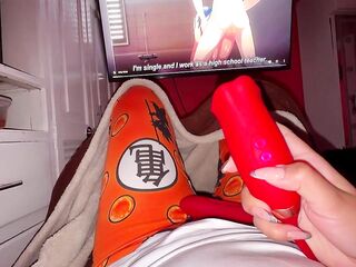 Watching comics with toy. Suck climax