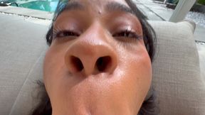 tan skin babe ami bue suck and lick a big cock on pov