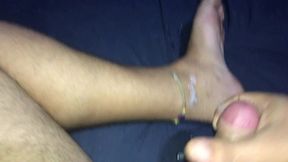 playing with my small dick and cumming on the foot
