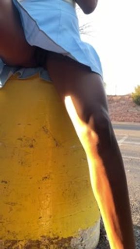 public upskirt pussy flashing and pissing while cars drive by