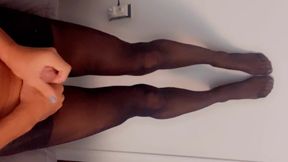 Horny Crossdresser POV Black Pantyhose Wank