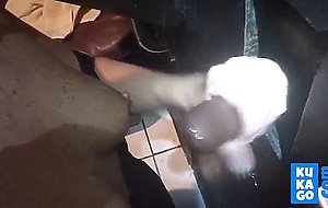 Girl makes cocks cum at glory hole