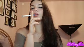 Hot teen thick latina brunette with blue eyes teases you with slow smoking