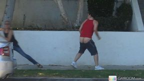 Horny Stud Teases with Sidewalk Booty Flash