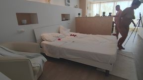 Stepmother on vacation gets fucked by her stepson while waiting for her cuckold husband.