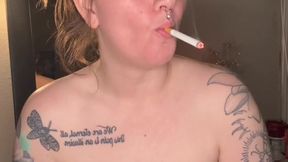 Smoking and stripping, chubby babe's tease
