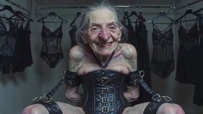 Extremely Ugly Elderly Granny Tied in Sexy Lingerie - Moaning and Cumming