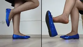 Shoeplay, Shoe Dangling & Walking in Blue Sequin Ballet Flats (Shoe Collection) - Dame Olga 4K (747)