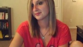 Very cute blonde girl flashes her small tits on webcam