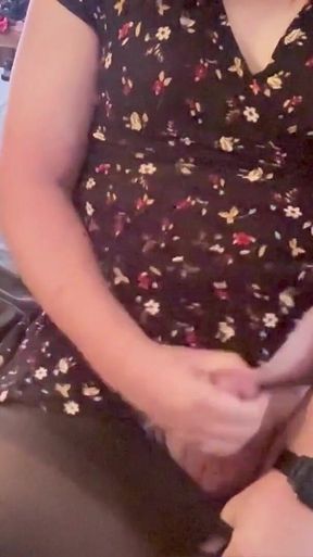 Trans Girl in a Short Dress and Pantyhose Masturbating