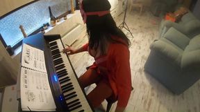 Hot Step-mom Feeding Her Ass and Pussy with Piano Teacher