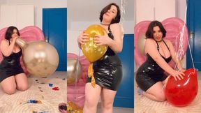 Looner Boy gets his helium balloons popped by Latex Wearing Domme