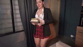Desperate to pass the class, big ass brunette lets her professor give her a creampie POV