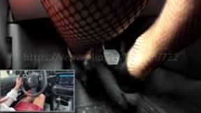 joyce driving in fishnet tights - PIP with feet POV