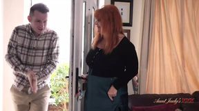 Hot British mature cougar Melanie welcomes new tenant with her big natural boobs