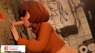 Velma Dinkley Do Deep Blowjob Through Hole in Toilet Stall And Gets Cum - Best Hentai Scooby Doo 3D